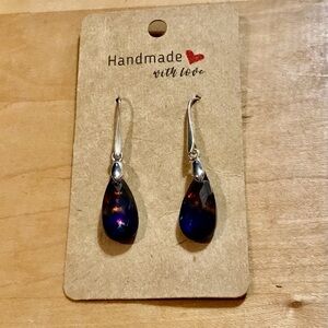 Beautiful Multi-Colored Ammolite Drop on Silver Plated Earrings